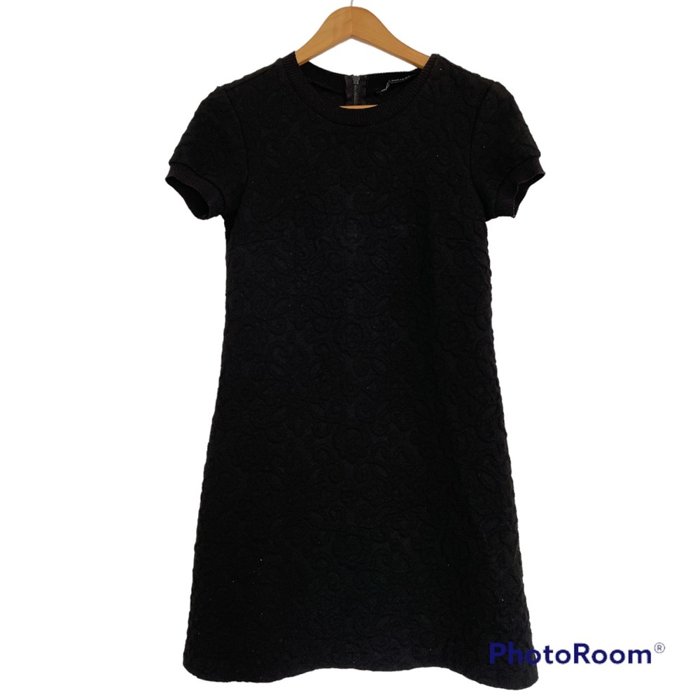 Zara Black Jacquard Short Sleeve Knit Soft Sweater Dress